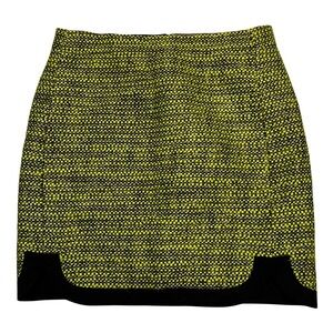 J. Crew Chartreuse Black Preppy Mod Eclectic Artsy Tweed Mini Skirt Size 00